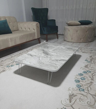 Ahşap Dikdörtgen Yer Sofrası-Hamur Açma Masası Beyaz Mermer 60 x 110 cm