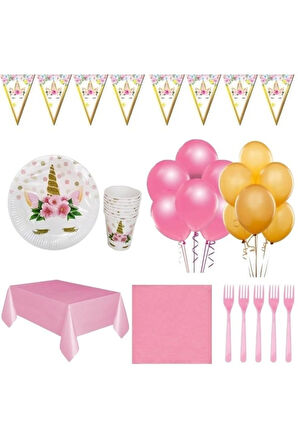 Unicorn Doğum Günü Parti Seti Süsler 8 Kişilik