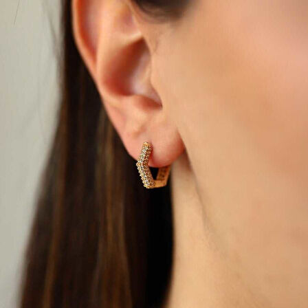 Mini Beşgen Taşlı Halka Küpe