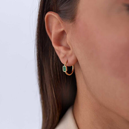 Kare Yeşil Taşlı Küpe