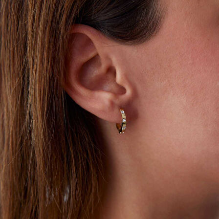 Taşlı Mini Halka J Küpe