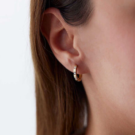 Taşlı Mini Halka J Küpe