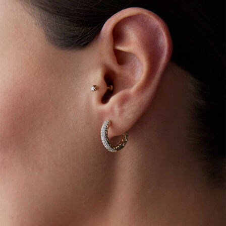 Üç Sıra Yarımtur Taşlı Küpe