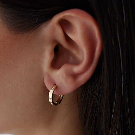 Taşlı Düz Halka Küpe