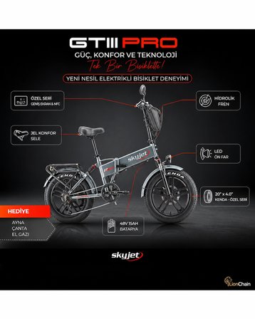 SKYJET GTIII PRO 1000W ELEKTRİKLİ BİSİKLET AYNA ÇANTA VE EL GAZI HEDİYELİ