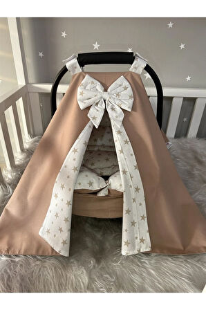 Kahve Yıldızlı Tasarım Puset Örtüsü Ve Puset Minderi