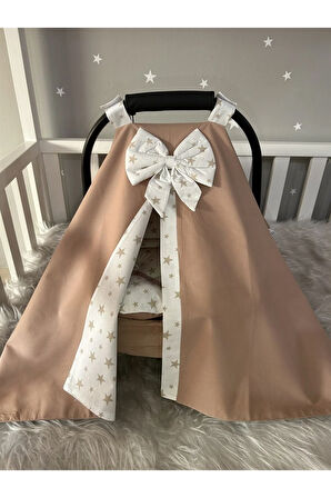 Kahve Yıldızlı Tasarım Puset Örtüsü Ve Puset Minderi