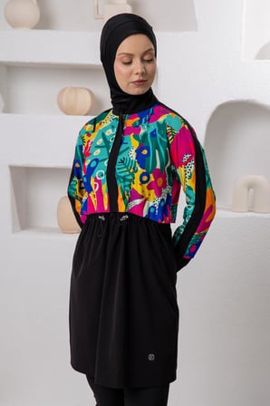 Adasea 261205 Siyah Spor Lycra Uzun Kollu Tesettür Mayo