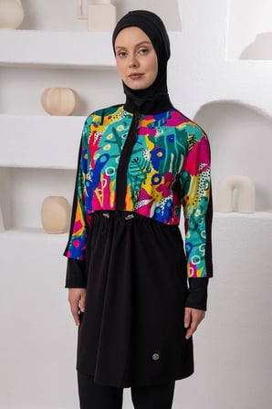 Adasea 261205 Siyah Spor Lycra Uzun Kollu Tesettür Mayo