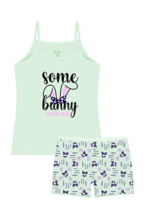 Öts Kız Çocuk Atlet Boxer Likralı Yeşil Some Bunny (%96 Pamuk - %4 Elastan)