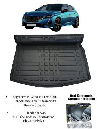 Sahler Peugeot 308 2022+ Uyumlu 4.5D Premium Havuzlu Oto Paspas ve Liner Marka 3D Bagaj Havuzu