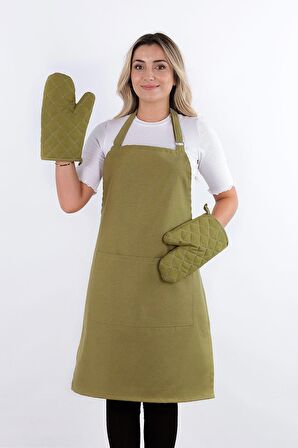 Simple 3'lü Set Ayar Askılı Cepli Mutfak Önlüğü Seti (2 ELDİVEN) Şef Garson Kafe Aşçı Barista
