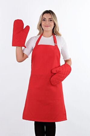 Simple 3'lü Set Ayar Askılı Cepli Mutfak Önlüğü Seti (2 ELDİVEN) Şef Garson Kafe Aşçı Barista