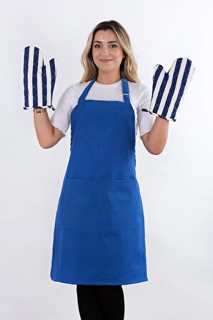 Simple 3'lü Set Ayar Askılı Cepli Mutfak Önlüğü Seti (2 ELDİVEN) Şef Garson Kafe Aşçı Barista