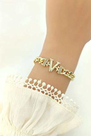 Gold V Harf Bileklik TrBilek70361