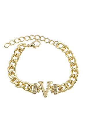 Gold V Harf Bileklik TrBilek70361