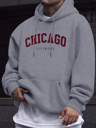 Chicago Illinois Mektup Yaratıcı Baskı Erkek Tişörtü Büyük Boy Sokak Kazakları Yeni Sonbahar