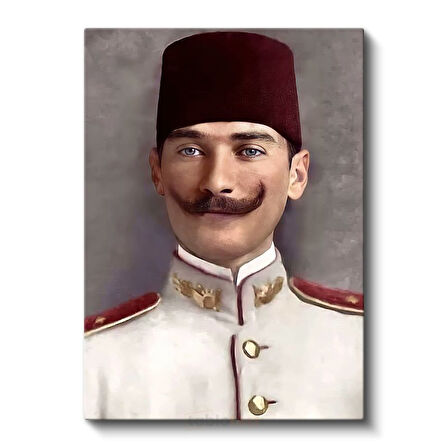Genç Atatürk - Bordo Fes ve Beyaz Üniforma Kanvas Tablo