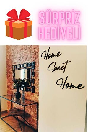 Sürpriz Hediyeli Home Sweet Home Yazısı Duvar Süsü Mdf Duvar Süsü