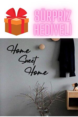 Sürpriz Hediyeli Home Sweet Home Yazısı Duvar Süsü Mdf Duvar Süsü