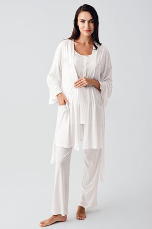Kısa Kollu Esnek Viskoz Hamile Sabahlık Pijama Takım 23104