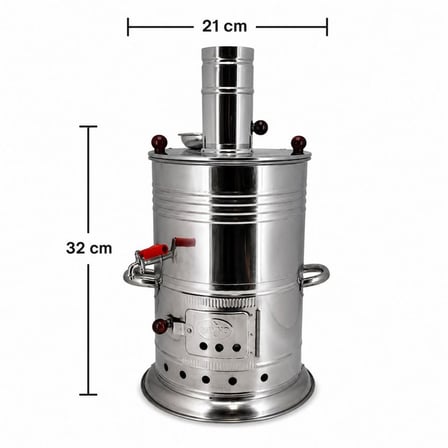 Paslanmaz Çelik 5 litre Çift Hazneli Semaver