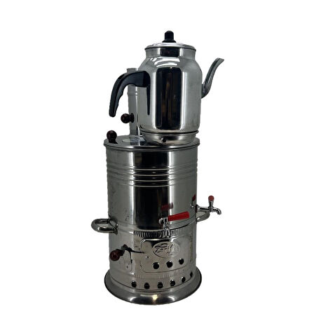 Paslanmaz 304 Çelik 5 litre Çift Hazneli Demlikli Semaver