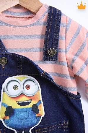 Babyhola Kız Bebek Çocuk Minion Salopet Badi Takım 2284