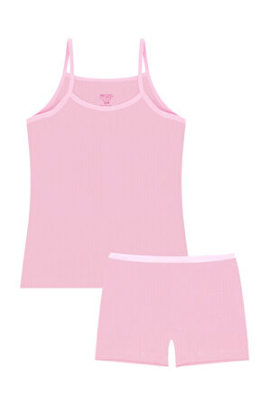 Öts Kız Çocuk Atlet Boxer Likralı Fitilli Pembe Düz Renk (%96 Pamuk - %4 Elastan)