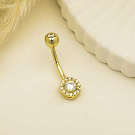 Tek Taşlı Daire Motifli Göbek Piercing