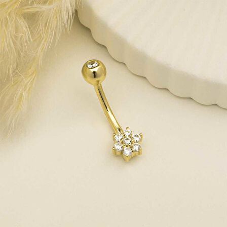 Taşlı Çiçek Motifli Göbek Piercing