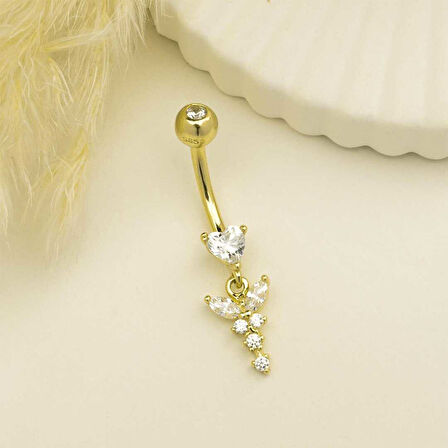 Kalp Taşlı Sallantılı Göbek Piercing
