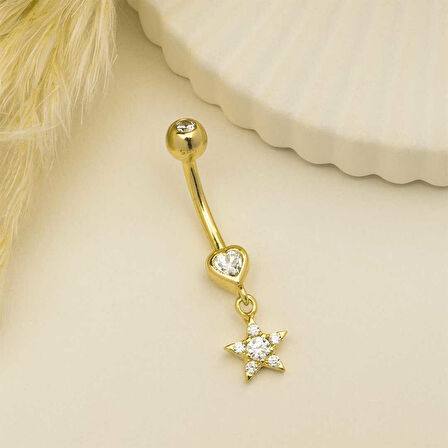 Taşlı Yıldız Kalp Sallantılı Göbek Piercing