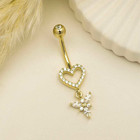 Taşlı Sallantılı Kalp Gösterişli Göbek Piercing