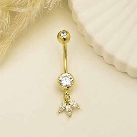 Taşlı Lotus Çiçek Sallantılı Göbek Piercing