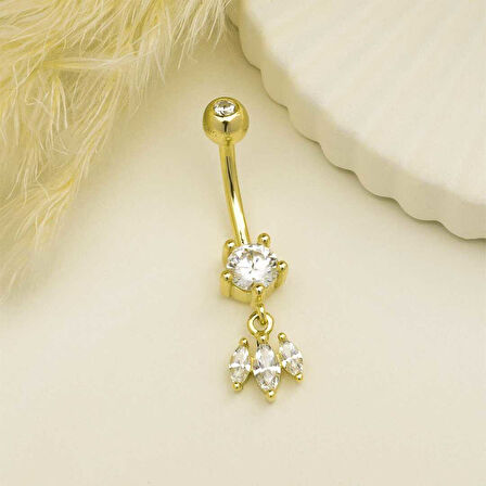 Tektaşlı Baget Taş Sallantılı Göbek Piercing