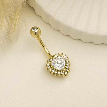 Taşlı Kalp Gösterişli Göbek Piercing