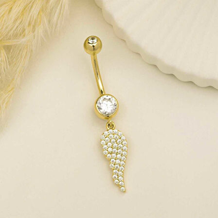Taşlı Büyük Kanat Sallantılı Göbek Piercing