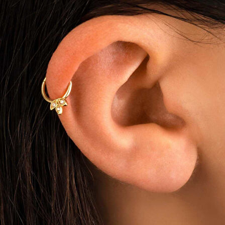 Taşlı Çiçek Motifli Helix Piercing