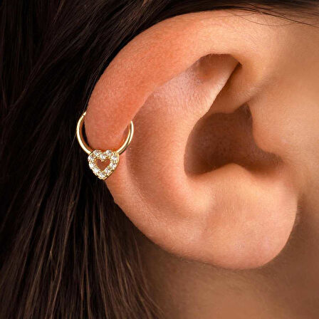 Taşlı Kalp Motifli Helix Piercing