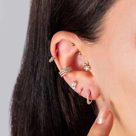 Motifli Üç Taş  Helix Piercing