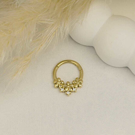 Taşlı Üç Çiçek Motifli Helix Piercing