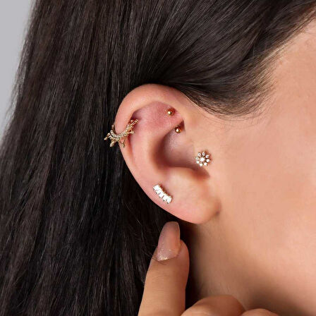 Taşlı Taç Motifli Helix Piercing