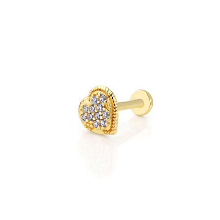 İşleme Detaylı Taşlı Kalp Desen Tragus Piercing