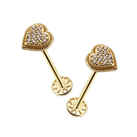 İşleme Detaylı Taşlı Kalp Desen Tragus Piercing