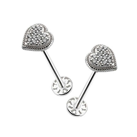 İşleme Detaylı Taşlı Kalp Desen Tragus Piercing