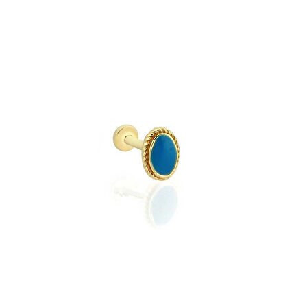 Oval Şekil İşleme Detaylı Mavi Mine Tragus Piercing