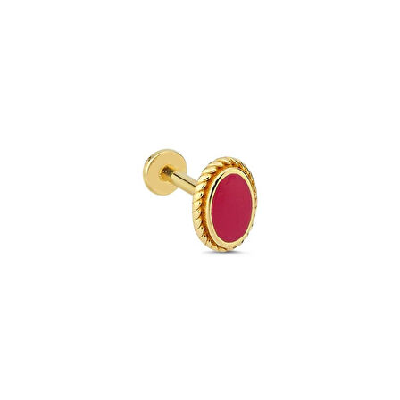 Oval Şekil İşleme Detaylı Kırmızı Mine Tragus Piercing