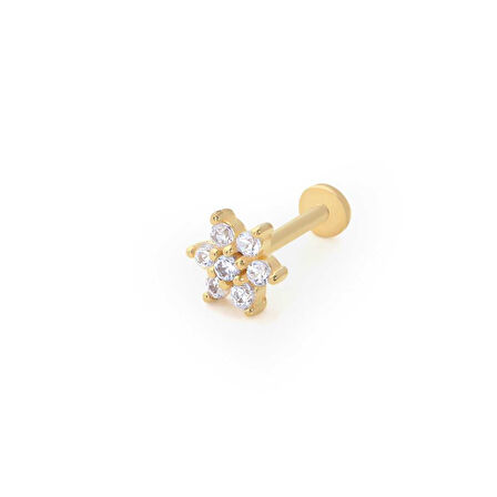 Beyaz Taş Çiçek Model Tragus Piercing