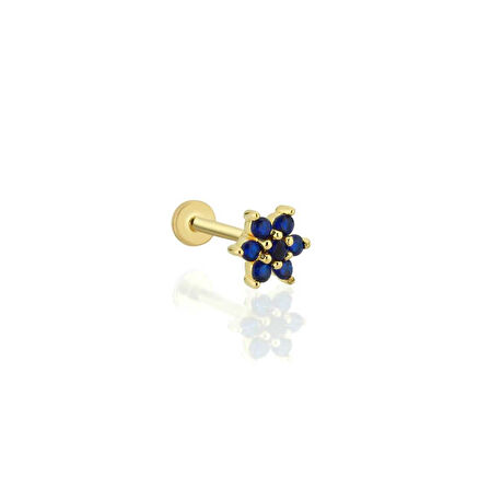 Lacivert Taş Çiçek Model Tragus Piercing